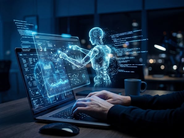 Person typing as AI agent takes over computer laptop