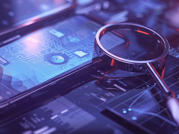 cell phone and magnifying glass