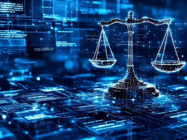 legal scales and digital files for document review