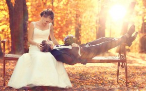 summer wedding photo of bride and groom