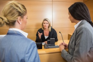 Lawyers speaking with the judge